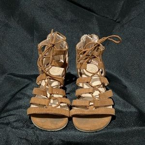 SO, Size 13, Suede, Camel Color, Lace up Sandal w/ Zip up back